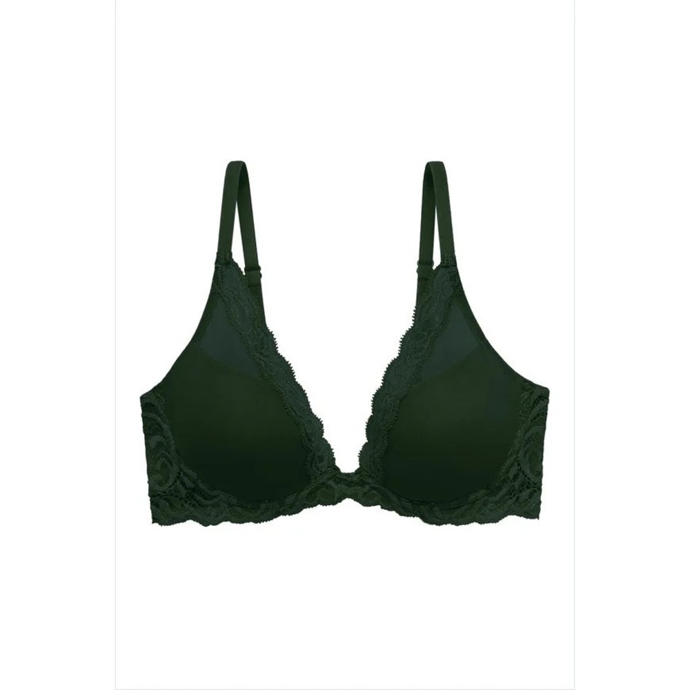 Natori Feathers Plunge T-Shirt Bra Dark‎ Forest Green Size 34 C 34C NEW 730023